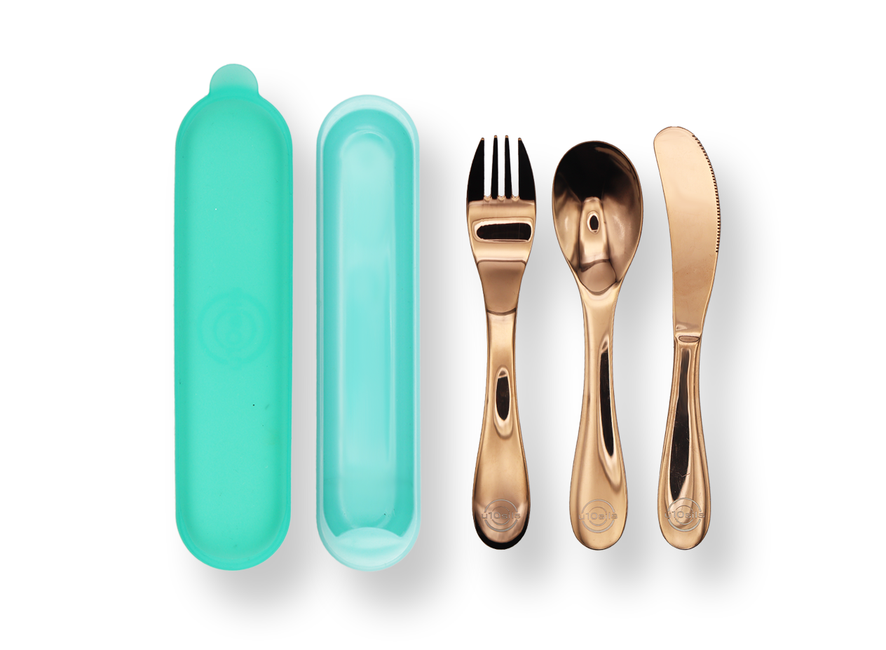 Modern reusable cutlery kit with case
