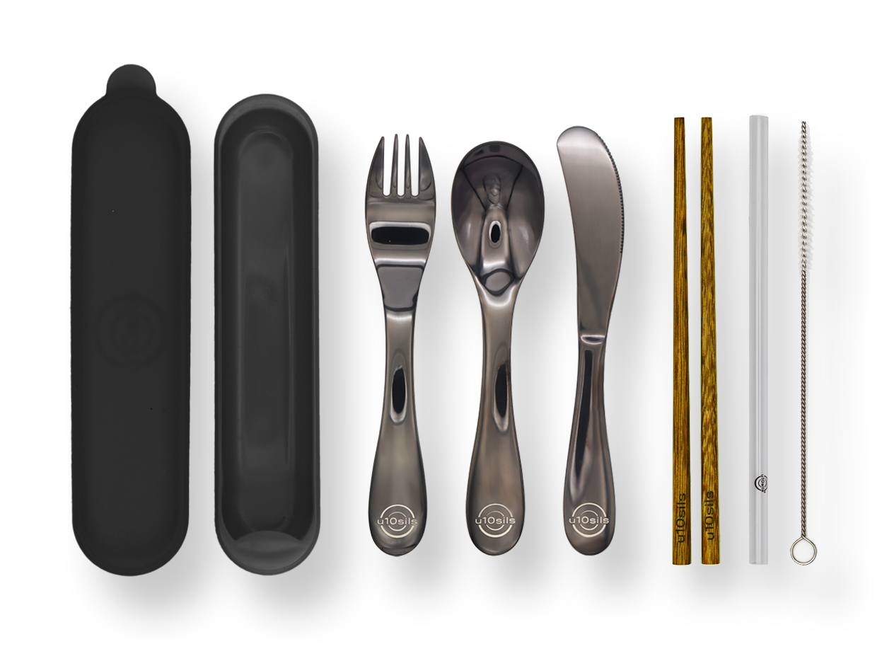 Lunch box with stainless steel utensils inside