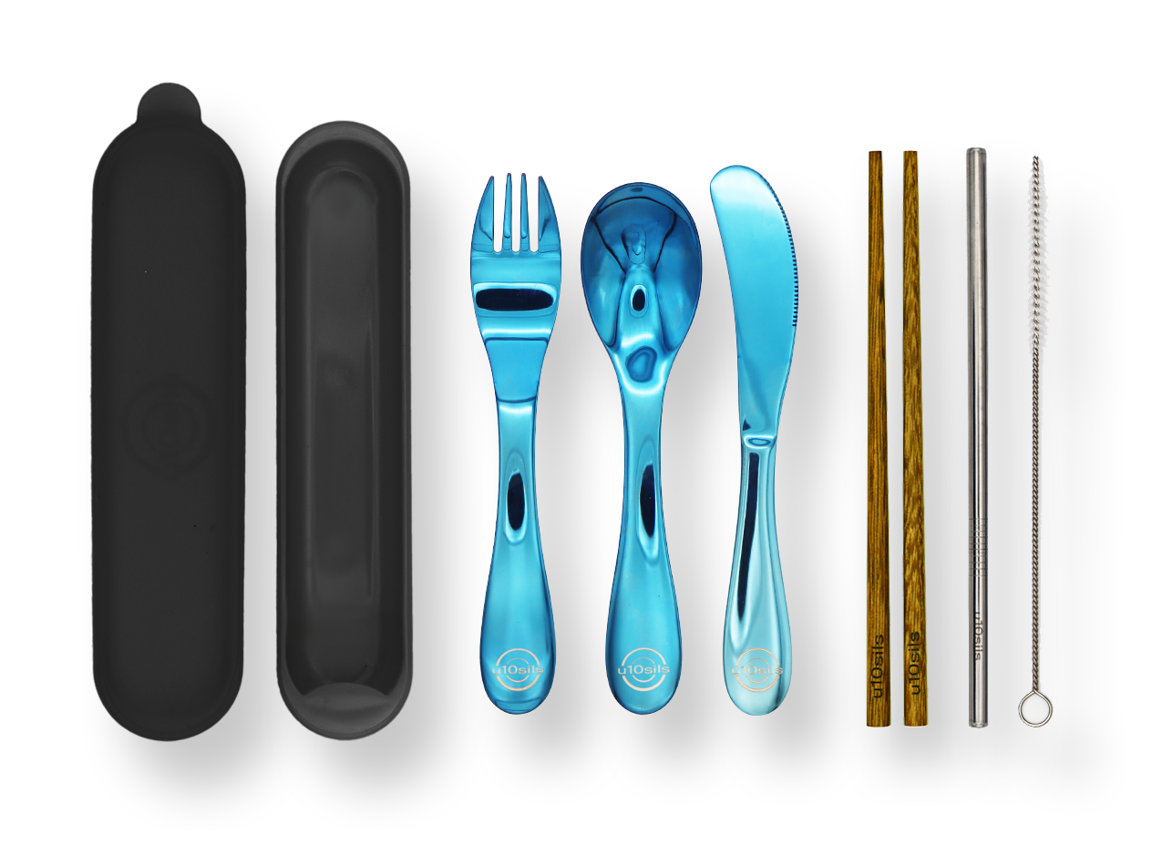 Full stainless steel utensil set for lunch on the go