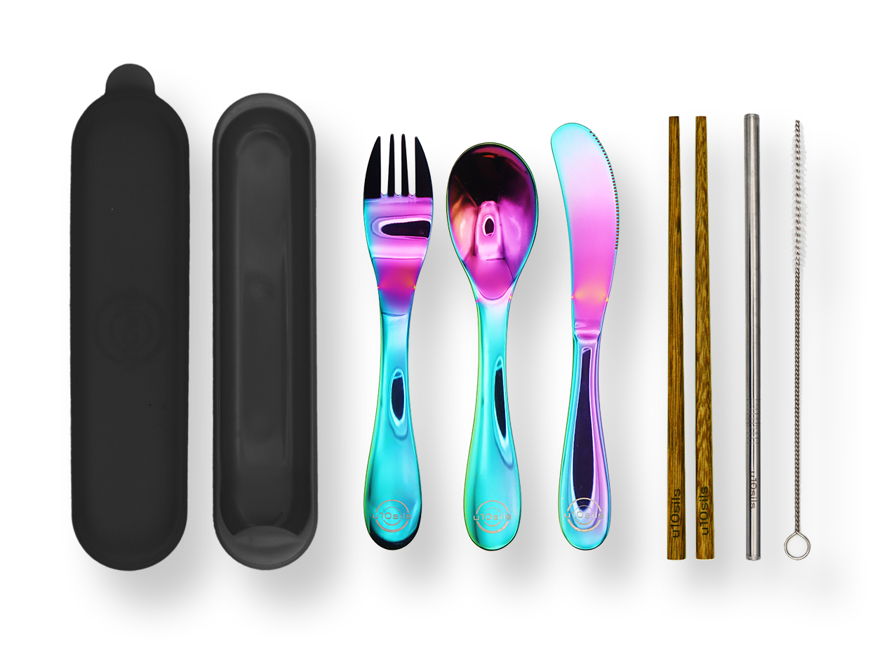 Stylish stainless steel cutlery with matching lunch box