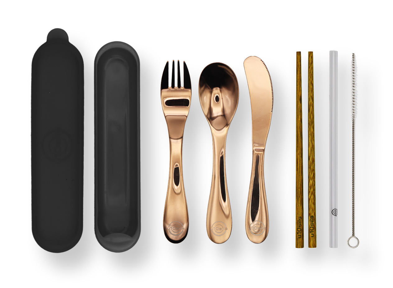 Travel-friendly stainless steel cutlery with pouch