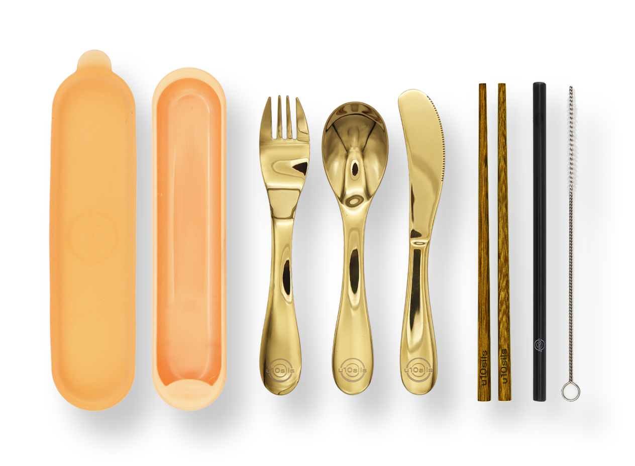 Lunch box and stainless steel cutlery for on-the-go meals