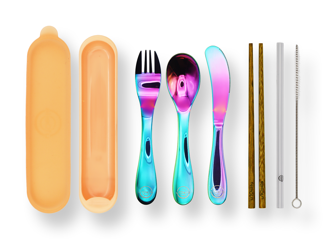Stainless steel cutlery in insulated lunch bag for work