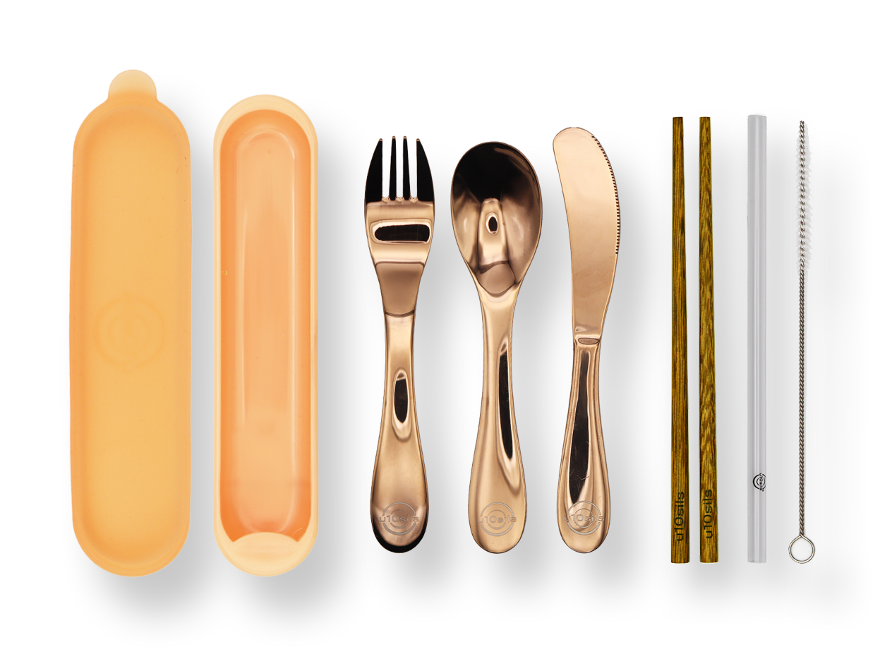 Complete lunch set with stainless steel cutlery and tote