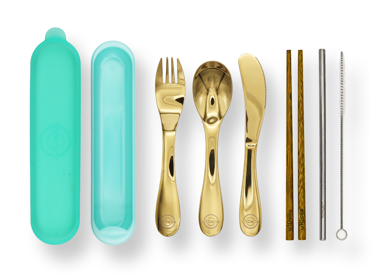 Stainless steel cutlery in compact travel lunch box