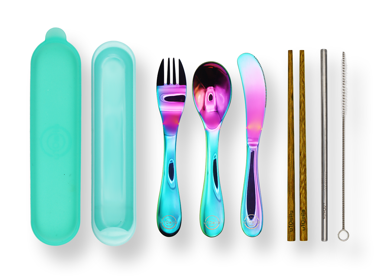 Portable stainless steel cutlery in lunch tote