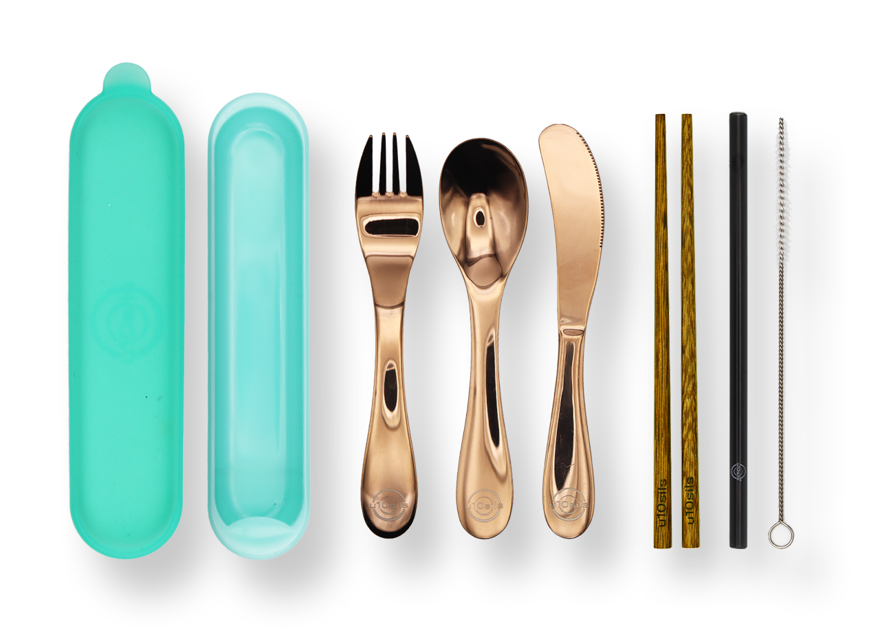 Stainless steel cutlery in compact lunch box tote