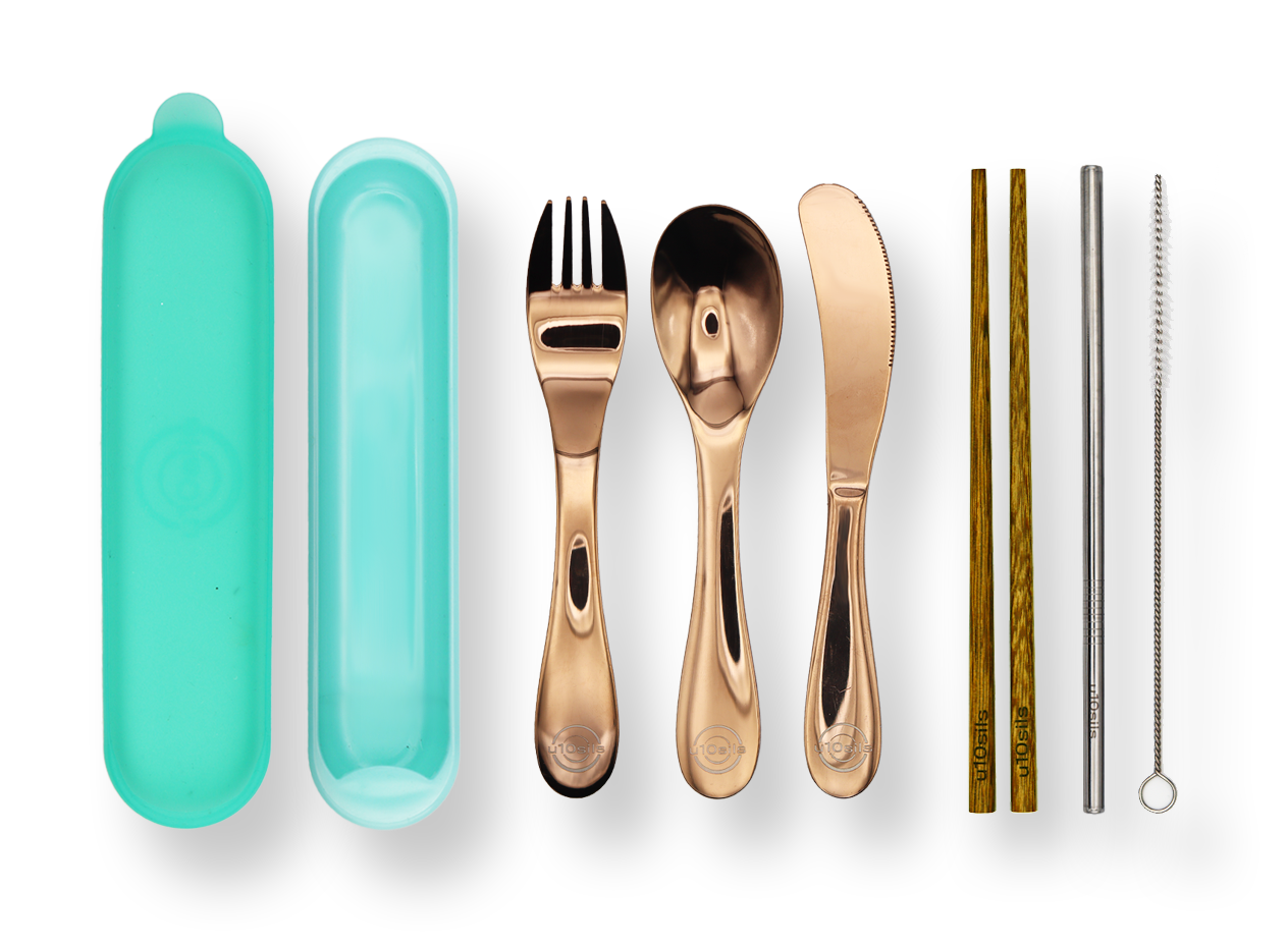 Stainless steel cutlery set in bento-style lunch box