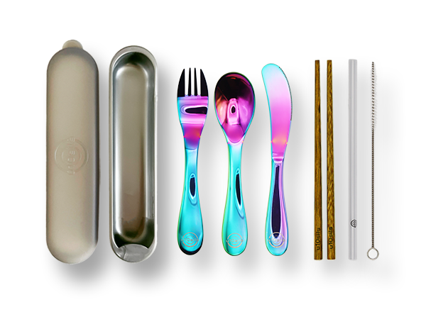 Stainless steel cutlery in sleek insulated lunch bag