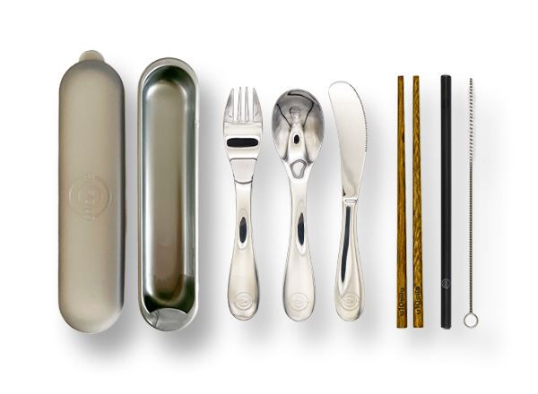 Complete stainless steel cutlery set with eco tote