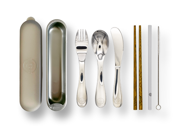 Portable and reusable stainless steel cutlery in lunch box