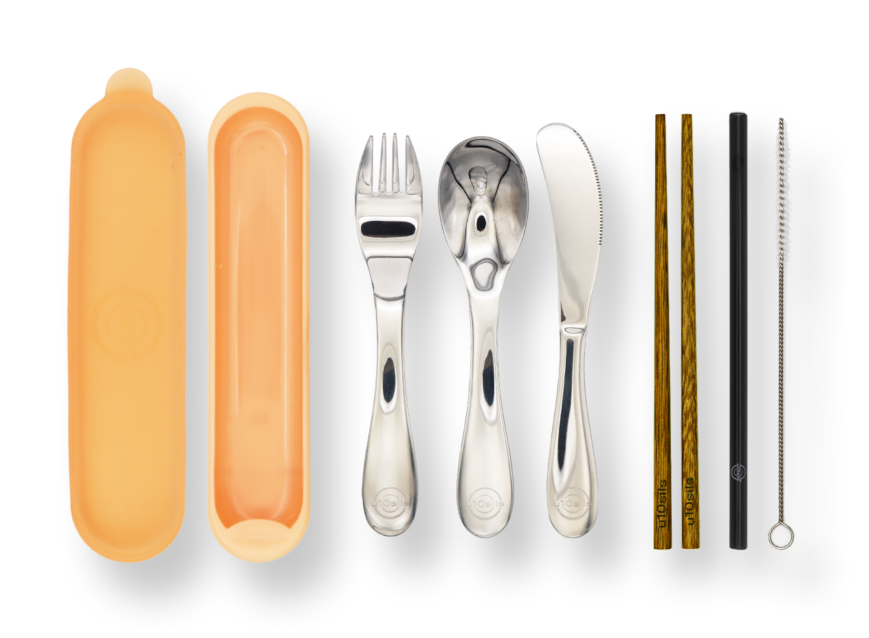 Lunch set with stainless steel cutlery and container