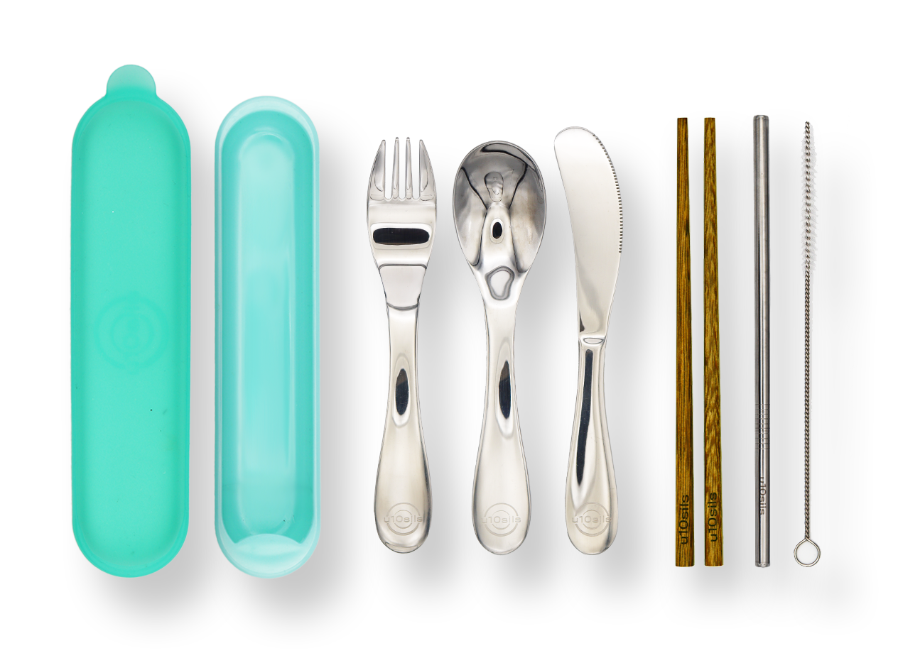 Complete set of stainless steel cutlery with lunch box