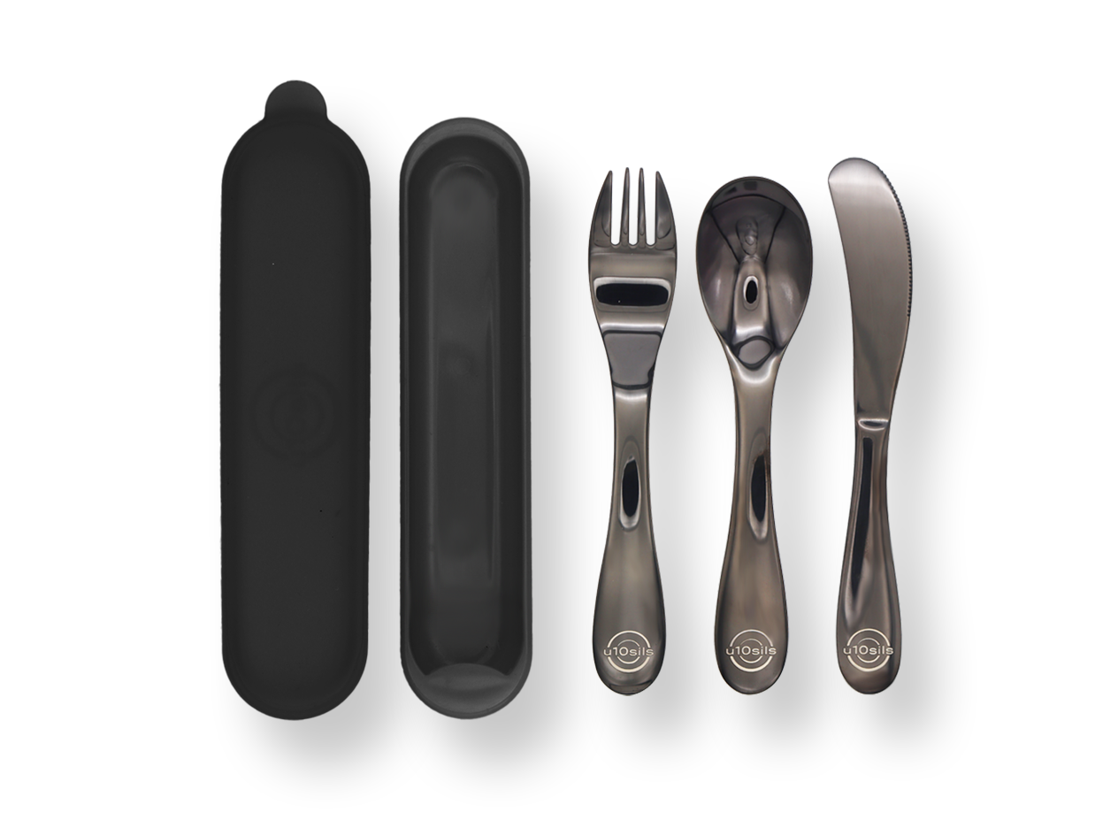 Portable cutlery set with sleek black case