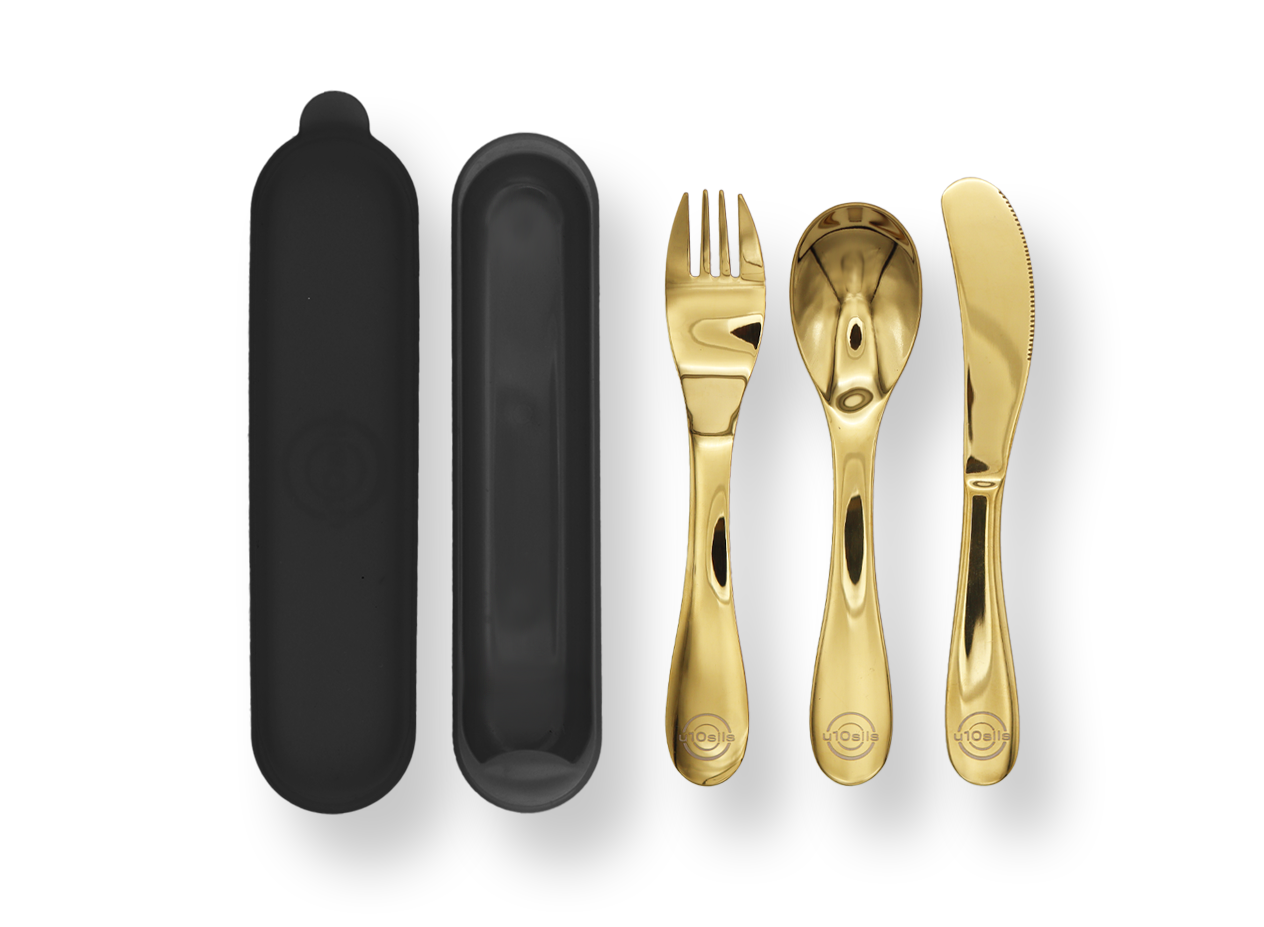 Gold reusable utensils with eco case